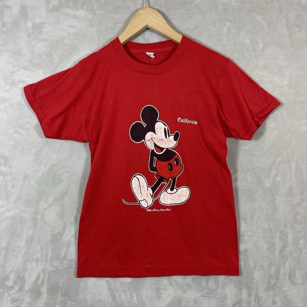 Vtg 70s 80s Mickey Mouse Tshirt Mens Medium John Lennon The Beatles Baby Tee Red